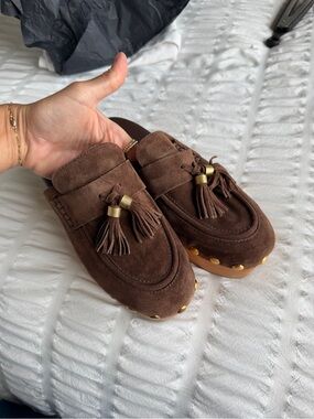 Rag & Bone Brown Suede Tassel Clog Loafers